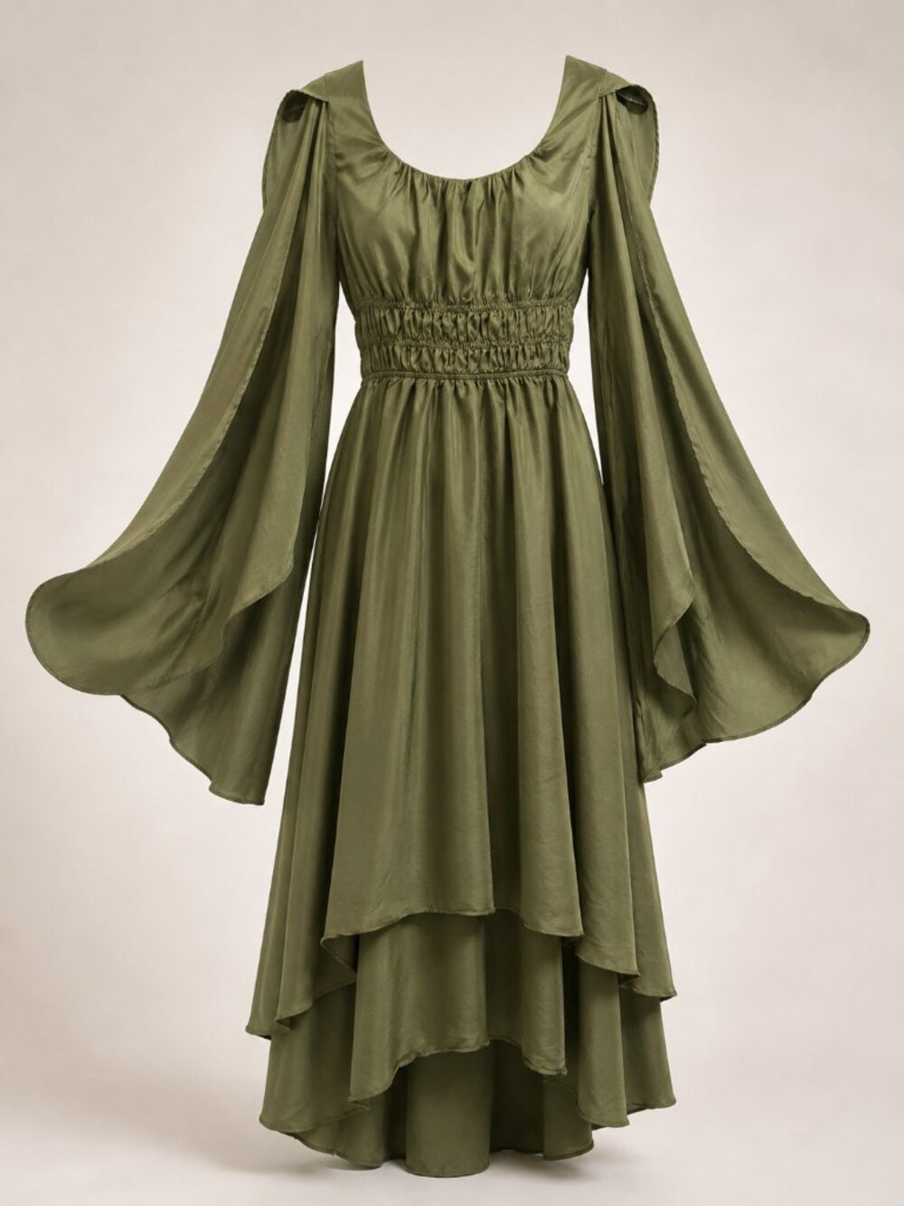 Scarlet Darkness Olive Renaissance Dress S Split Cape Sleeves Smocked Waist